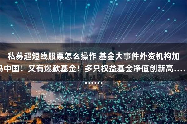 私募超短线股票怎么操作 基金大事件外资机构加码中国！又有爆款基金！多只权益基金净值创新高……